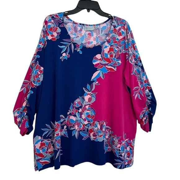 Susan Graver Women's Size Petite US 2XP Tunic Length  Floral Print Round Neck - Picture 1 of 16